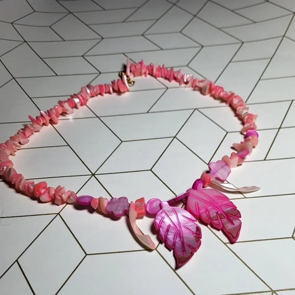 Vintage Pink Carved Shell Necklace